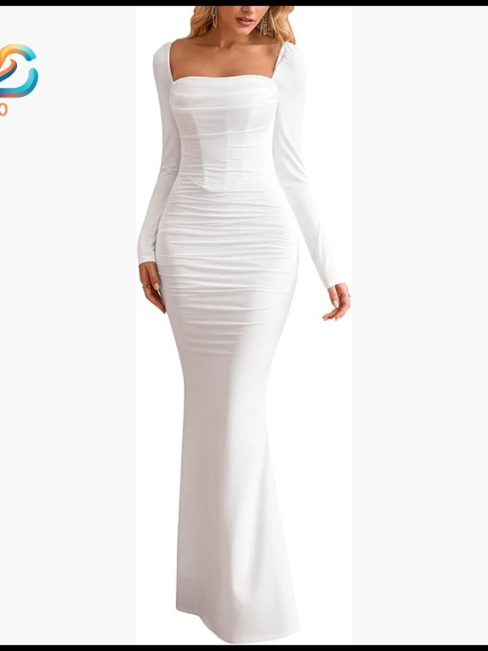 Long Sleeve Corset Maxi Dress Ruched Bodycon Formal Wedding Guest